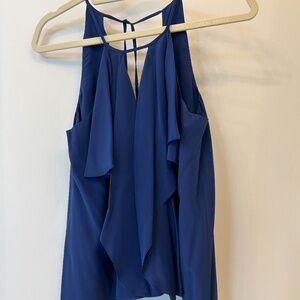 BCBG blue silk ruffle-detail halter blouse